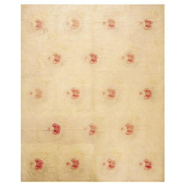 Antique english needlepoint carpet 8'2"×10'3" ivory four-star design, circa 1920 - detail view 8