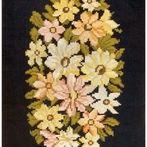 Antique European Bessarabian Carpet, Black Floral, Hand-Woven Wool