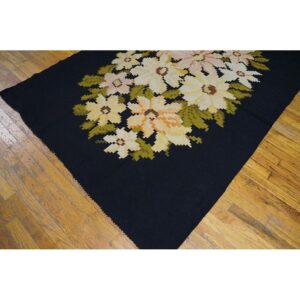 Antique European Bessarabian Carpet, Black Floral, Hand-Woven Wool - detail view 7