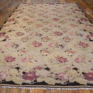 Antique European Bessarabian Kilim 9'6"×16' Ivory Roses, Flat-Weave, 1870s - detail view 1
