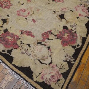 Antique European Bessarabian Kilim 9'6"×16' Ivory Roses, Flat-Weave, 1870s - detail view 2