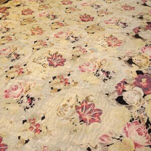Antique European Bessarabian Kilim 9'6"×16' Ivory Roses, Flat-Weave, 1870s - detail view 3