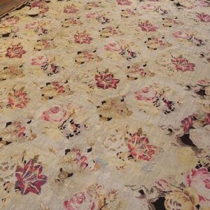 Antique European Bessarabian Kilim 9'6"×16' Ivory Roses, Flat-Weave, 1870s - detail view 4