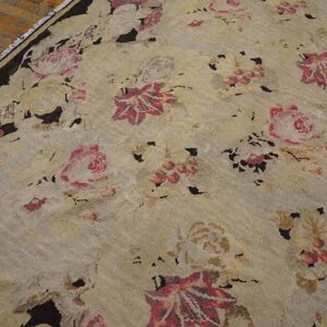 Antique European Bessarabian Kilim 9'6"×16' Ivory Roses, Flat-Weave, 1870s - detail view 5