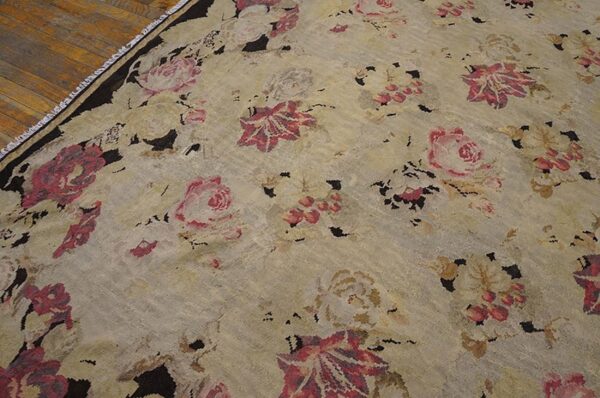 Antique european bessarabian kilim 9'6"×16' ivory roses, flat-weave, 1870s - detail view 5