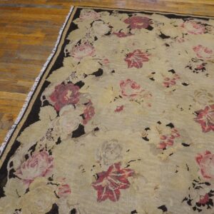 Antique European Bessarabian Kilim 9'6"×16' Ivory Roses, Flat-Weave, 1870s - detail view 6
