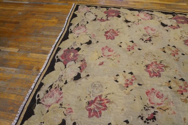 Antique european bessarabian kilim 9'6"×16' ivory roses, flat-weave, 1870s - detail view 6