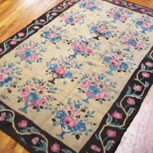 Antique European Bessarabian Rug 4'7"×6'7" Yellow/Blue/Pink Flat-Weave, Circa 1890 - detail view 1