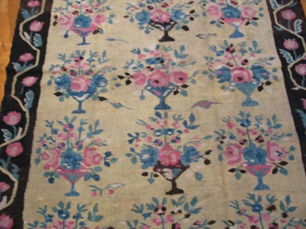 Antique european bessarabian rug 4'7"×6'7" yellow/blue/pink flat-weave, circa 1890 3 Antique european bessarabian rug 4'7"×6'7" yellow/blue/pink flat-weave, circa 1890 - detail view 2
