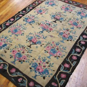 Antique European Bessarabian Rug 4'7"×6'7" Yellow/Blue/Pink Flat-Weave, Circa 1890 - detail view 4