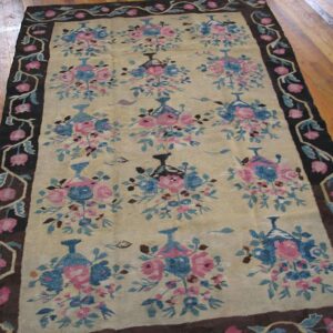 Antique European Bessarabian Rug 4'7"×6'7" Yellow/Blue/Pink Flat-Weave, Circa 1890 - detail view 5