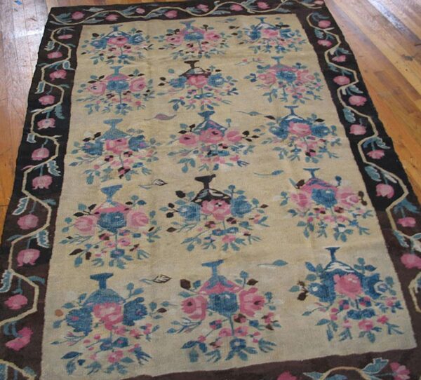 Antique european bessarabian rug 4'7"×6'7" yellow/blue/pink flat-weave, circa 1890 6 Antique european bessarabian rug 4'7"×6'7" yellow/blue/pink flat-weave, circa 1890 - detail view 5