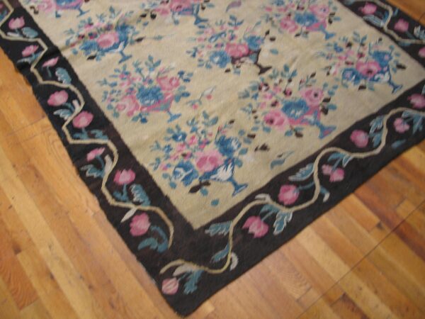 Antique european bessarabian rug 4'7"×6'7" yellow/blue/pink flat-weave, circa 1890 7 Antique european bessarabian rug 4'7"×6'7" yellow/blue/pink flat-weave, circa 1890 - detail view 6