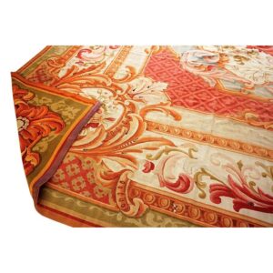 Antique European French Aubusson Flat-Weave Carpet 13'8"×18' Coral/Red Field, Mid-19th Century, Circa 1840-50 - detail view 3