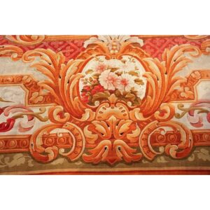 Antique European French Aubusson Flat-Weave Carpet 13'8"×18' Coral/Red Field, Mid-19th Century, Circa 1840-50 - detail view 7