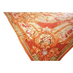 Antique European French Aubusson Flat-Weave Carpet 13'8"×18' Coral/Red Field, Mid-19th Century, Circa 1840-50 - detail view 8