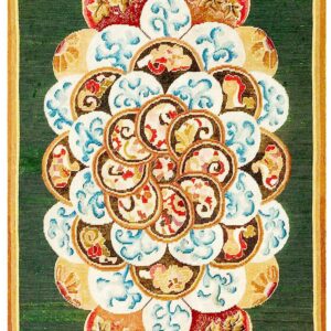 Antique European Needlepoint Rug, Green Floral Central Pattern