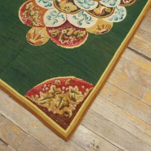 Antique European Needlepoint Rug, Green Floral Central Pattern - detail view 2