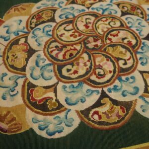 Antique European Needlepoint Rug, Green Floral Central Pattern - detail view 3
