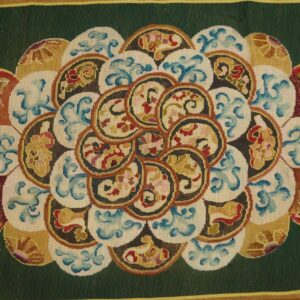 Antique European Needlepoint Rug, Green Floral Central Pattern - detail view 4