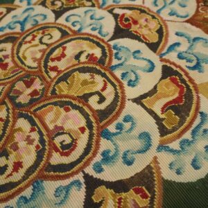 Antique European Needlepoint Rug, Green Floral Central Pattern - detail view 5