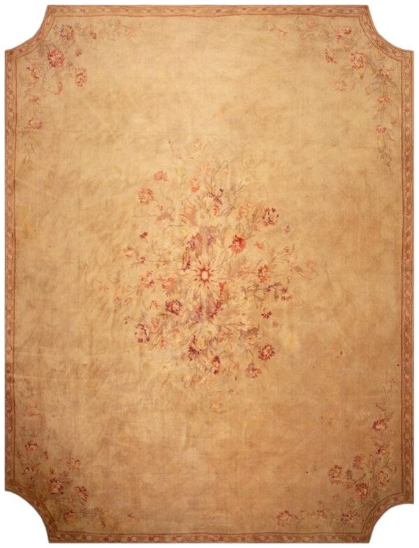 Antique european savonnerie carpet 13'2"×17'6" beige & cream floral, neoclassical, circa 1925 1 Antique european savonnerie carpet 13'2"×17'6" beige & cream floral, neoclassical, circa 1925