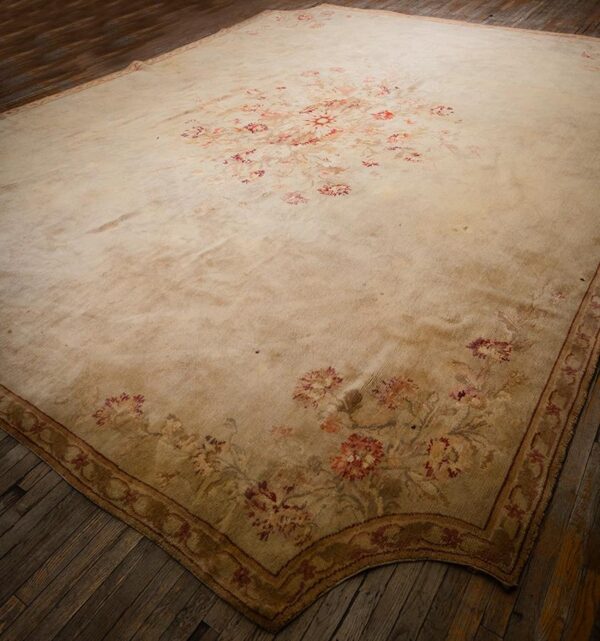 Antique european savonnerie carpet 13'2"×17'6" beige & cream floral, neoclassical, circa 1925 2 Antique european savonnerie carpet 13'2"×17'6" beige & cream floral, neoclassical, circa 1925 - detail view 1