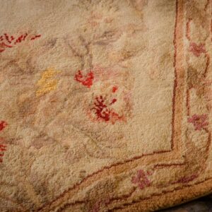 Antique European Savonnerie Carpet 13'2"×17'6" Beige & Cream Floral, Neoclassical, Circa 1925 - detail view 2