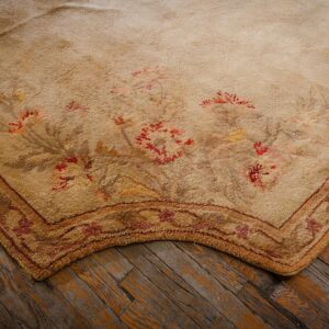 Antique European Savonnerie Carpet 13'2"×17'6" Beige & Cream Floral, Neoclassical, Circa 1925 - detail view 3