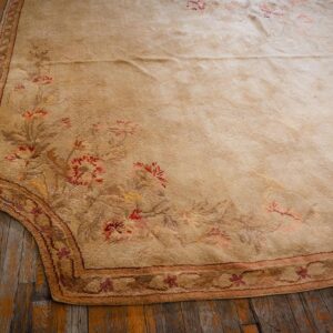 Antique European Savonnerie Carpet 13'2"×17'6" Beige & Cream Floral, Neoclassical, Circa 1925 - detail view 5