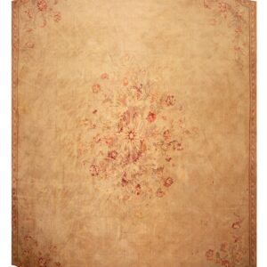 Antique European Savonnerie Carpet 13'2"×17'6" Beige & Cream Floral, Neoclassical, Circa 1925 - detail view 8