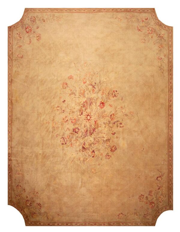 Antique european savonnerie carpet 13'2"×17'6" beige & cream floral, neoclassical, circa 1925 9 Antique european savonnerie carpet 13'2"×17'6" beige & cream floral, neoclassical, circa 1925 - detail view 8