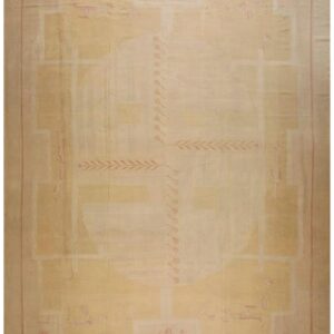 Antique French Art Deco Aubusson Rug 12'10"Ã—16'8" Ivory Geometric Abstract, Circa 1930