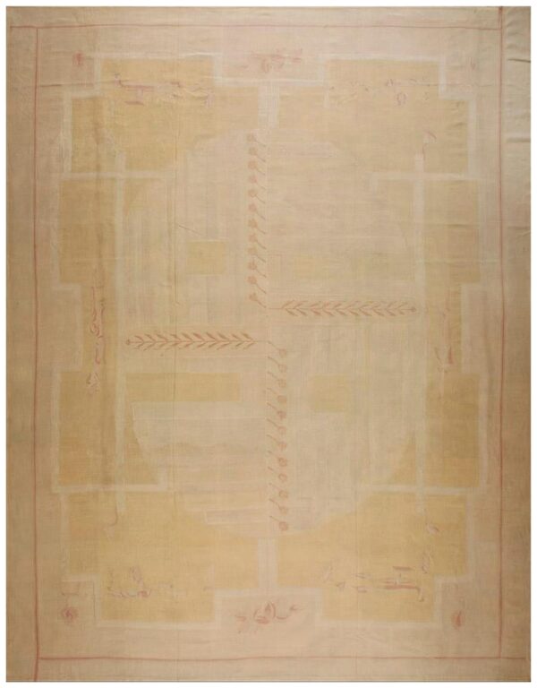 Antique french art deco aubusson rug 12'10"ã—16'8" ivory geometric abstract, circa 1930