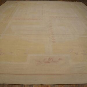 Antique French Art Deco Aubusson Rug 12'10"Ã—16'8" Ivory Geometric Abstract, Circa 1930 - detail view 1
