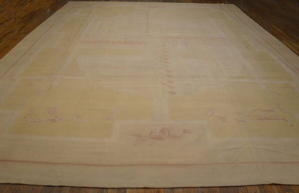 Antique french art deco aubusson rug 12'10"ã—16'8" ivory geometric abstract, circa 1930 - detail view 1