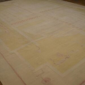 Antique French Art Deco Aubusson Rug 12'10"Ã—16'8" Ivory Geometric Abstract, Circa 1930 - detail view 2