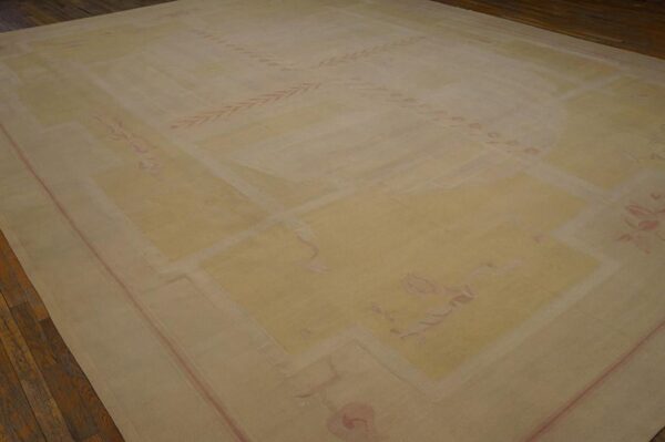 Antique french art deco aubusson rug 12'10"ã—16'8" ivory geometric abstract, circa 1930 - detail view 2