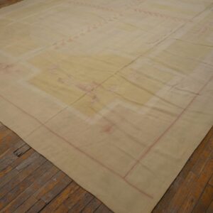 Antique French Art Deco Aubusson Rug 12'10"Ã—16'8" Ivory Geometric Abstract, Circa 1930 - detail view 4