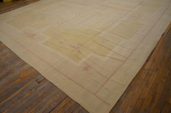 Antique french art deco aubusson rug 12'10"ã—16'8" ivory geometric abstract, circa 1930 - detail view 4