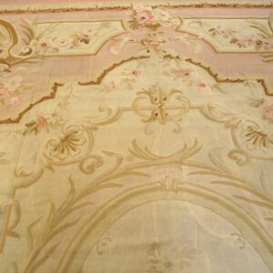 Antique French Aubusson Carpet 10'10"×15' Ivory Field, Rose Pink Border, Napoleon III, Circa 1880 - detail view 4