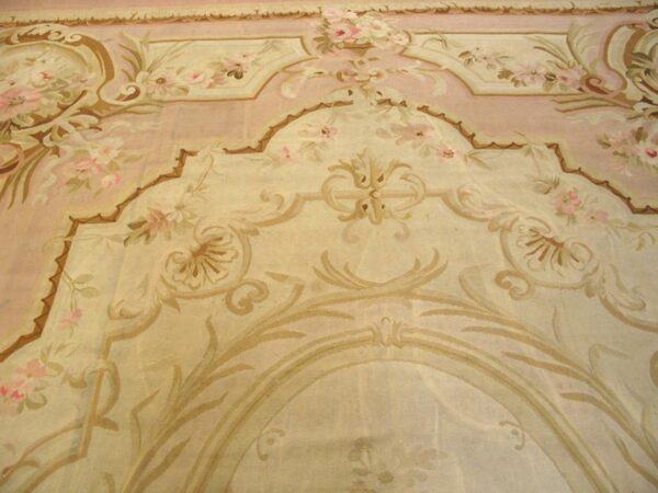 Antique french aubusson carpet 10'10"×15' ivory field, rose pink border, napoleon iii, circa 1880 - detail view 4
