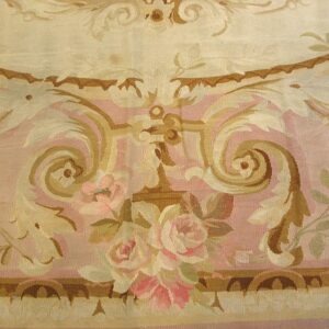 Antique French Aubusson Carpet 10'10"×15' Ivory Field, Rose Pink Border, Napoleon III, Circa 1880 - detail view 6