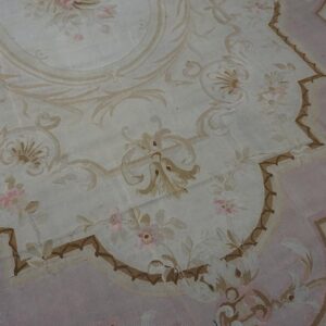 Antique French Aubusson Carpet 10'10"×15' Ivory Field, Rose Pink Border, Napoleon III, Circa 1880 - detail view 7
