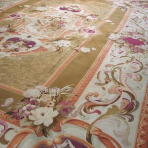 Antique French Aubusson Carpet 15'6"×22' Olive Floral, Napoleon III, Circa 1870 - detail view 3