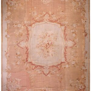 Antique French Aubusson Carpet 15'×18' Salmon & Ivory, Napoleon III Period, Circa 1880