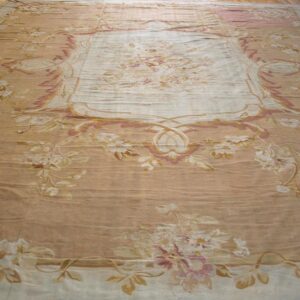 Antique French Aubusson Carpet 15'×18' Salmon & Ivory, Napoleon III Period, Circa 1880 - detail view 1