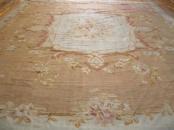 Antique french aubusson carpet 15'×18' salmon & ivory, napoleon iii period, circa 1880 2 Antique french aubusson carpet 15'×18' salmon & ivory, napoleon iii period, circa 1880 - detail view 1