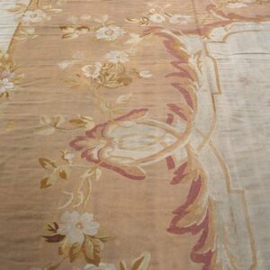 Antique French Aubusson Carpet 15'×18' Salmon & Ivory, Napoleon III Period, Circa 1880 - detail view 2