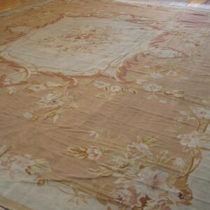 Antique French Aubusson Carpet 15'×18' Salmon & Ivory, Napoleon III Period, Circa 1880 - detail view 3